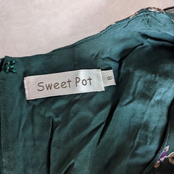 Long Sleeve Green Floral Ruffle Mini Dress Size 8 - Picture 6 of 6